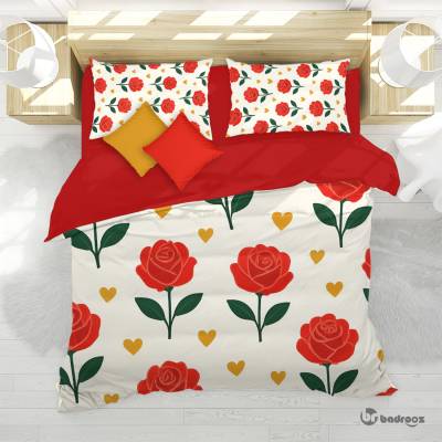 روتختی دو نفره پترن گل رز با قلب‌های طلایی