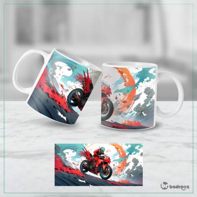 ماگ  موتورسوار قرمز اسپرت حرفه‌ای – طرح هنری سرعت و آدرنالین