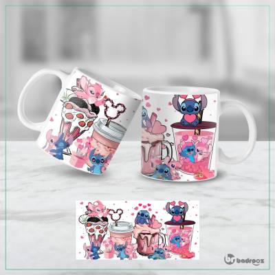 ماگ  استیچ لاته عاشقانه صورتی – طرح کیوت قهوه و قلب دیزنی