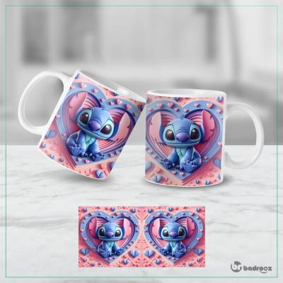 ماگ  استیچ قلب سه‌بعدی آبی صورتی – طرح عاشقانه کیوت