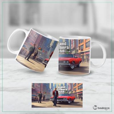 ماگ  GTA V مایکل و ماشین قرمز کلاسیک – طرح رسمی Grand Theft Auto 5  