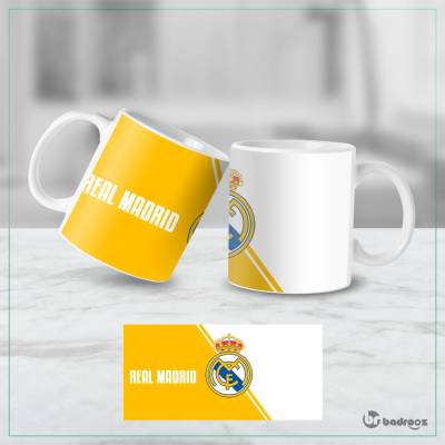 ماگ   رئال مادرید لوگو تاج طلایی – طرح زرد سفید کلاسیک Real Madrid  