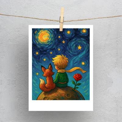 پولاروید(فتوکارت) شازده کوچولو و روباه در شب پرستاره