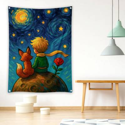 دراپ بنر شازده کوچولو و روباه در شب پرستاره