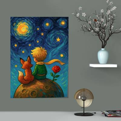 پوستر سیلک شازده کوچولو و روباه در شب پرستاره