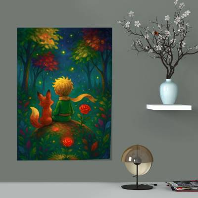 پوستر سیلک شازده کوچولو و روباه در جنگل فانتزی