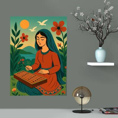 پوستر سیلک دختر ایرانی در حال سنتور نوازی 