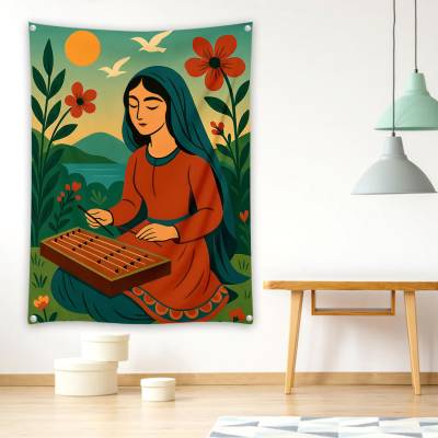 دراپ بنر دختر ایرانی در حال سنتور نوازی 