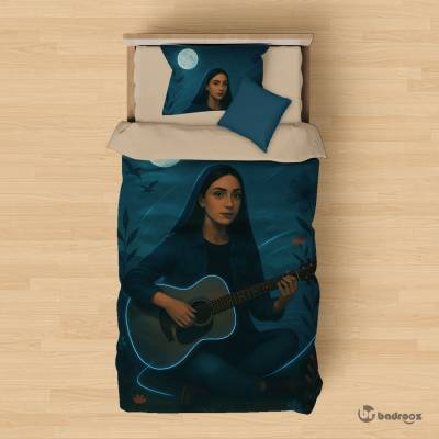 روتختی یک نفره دختر ایرانی با گیتار در ساحل شب