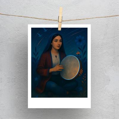 پولاروید(فتوکارت) دختر جوان دف زن