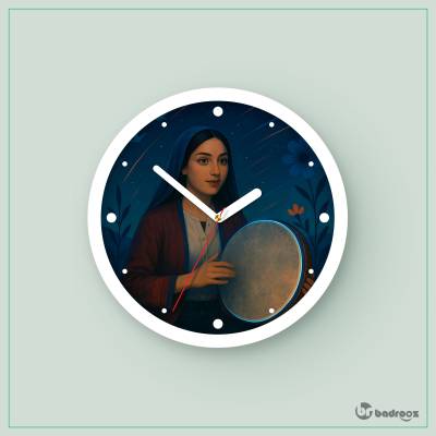 ساعت دیواری  دختر جوان دف زن