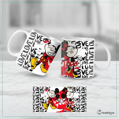 ماگ  میکی و مینی ماوس طرح عاشقانه قلب قرمز I Love You | لیوان دیزنی رمانتیک