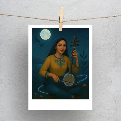 پولاروید(فتوکارت)  دختر ایرانی با کمانچه