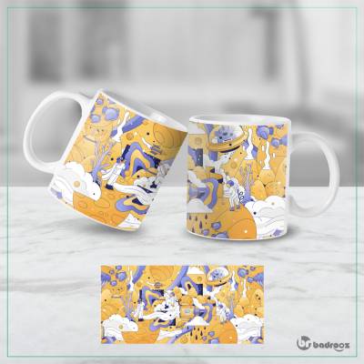 ماگ  فضانوردی کارتونی کیهانی - طراحی فانتزی فضایی زرد و بنفش