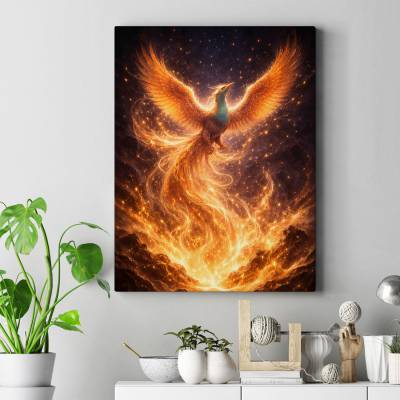 تابلو کنواس (بوم) تولد سیمرغ از آتش