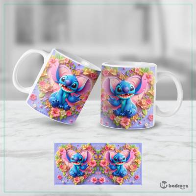 ماگ  استیچ گلدار قلبی – ترند کیوت دیزنی با طراحی سه بعدی پر از گل و قلب رمانتیک