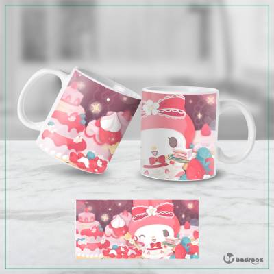 ماگ  ماگ ملودی My Melody کیوت با کیک توت فرنگی و خامه  