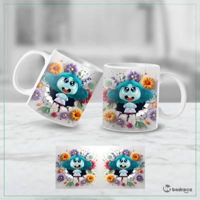 ماگ  انوی (Envy) داخل ذهن ۲ - لیوان کارتونی با طرح گل‌های رنگارنگ