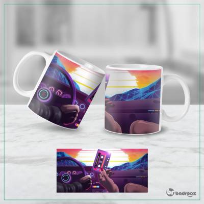 ماگ  ماگ رترو ویو رانندگی - لیوان نوستالژیک Synthwave با نوار کاست