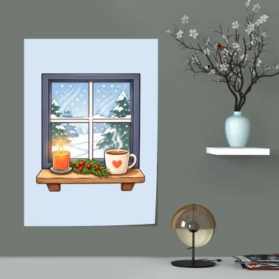 پوستر   پنجره زمستانی کارتونی