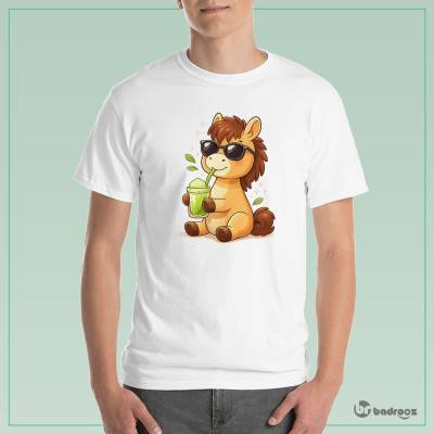 تی شرت مردانه اسب کارتونی بامزه با عینک و ماچا