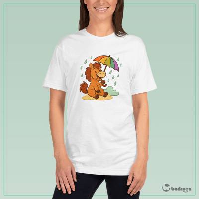 تی شرت زنانه اسب کارتونی با چتر رنگی