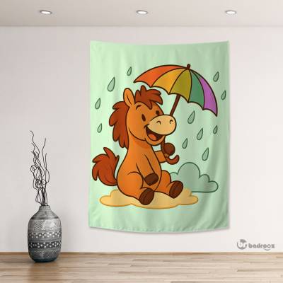 بک دراپ اسب کارتونی با چتر رنگی