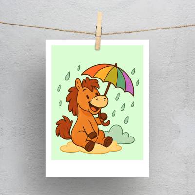 پولاروید(فتوکارت) اسب کارتونی با چتر رنگی