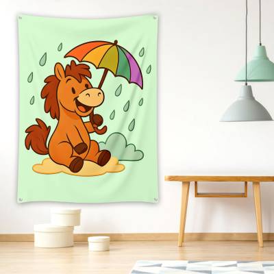 دراپ بنر اسب کارتونی با چتر رنگی