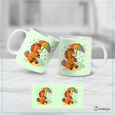 ماگ  اسب کارتونی با چتر رنگی