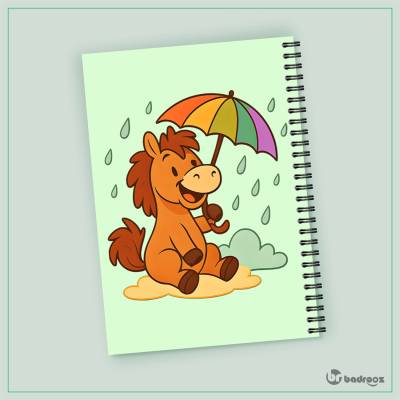 دفتر یادداشت اسب کارتونی با چتر رنگی