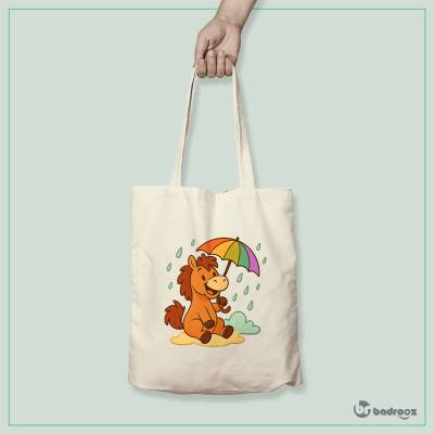 کیف خرید کتان (توت بگ) اسب کارتونی با چتر رنگی