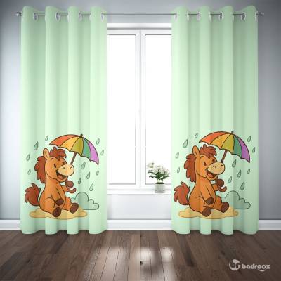 پرده پانچ اسب کارتونی با چتر رنگی