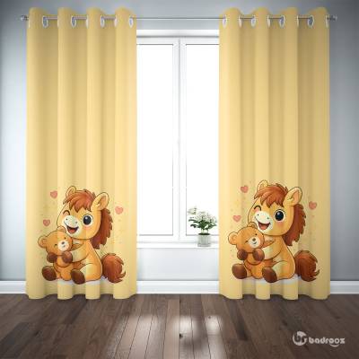 پرده پانچ اسب کارتونی و تدی