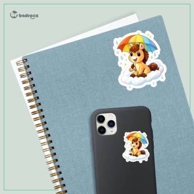 استیکر و برچسب اسب کارتونی بامزه با چتر رنگی