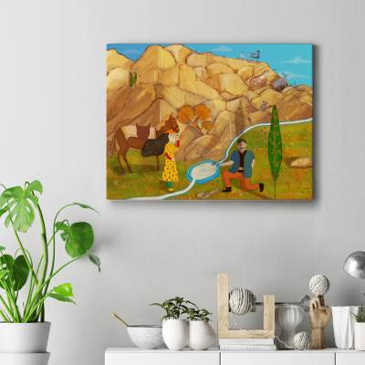 تابلو کنواس (بوم)  افسانه شیرین و فرهاد (حوض شیر)قسمت دوم