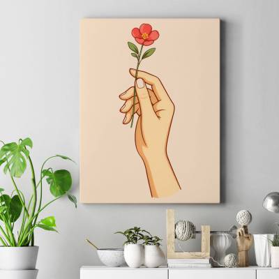 تابلو کنواس (بوم) دست و شاخه گل 