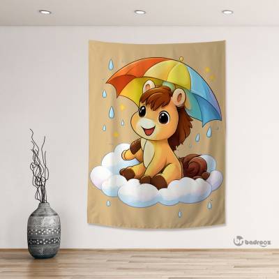 بک دراپ اسب کارتونی بامزه با چتر رنگی