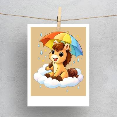 پولاروید(فتوکارت) اسب کارتونی بامزه با چتر رنگی