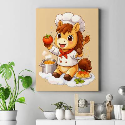 تابلو کنواس (بوم) اسب سرآشپز کارتونی