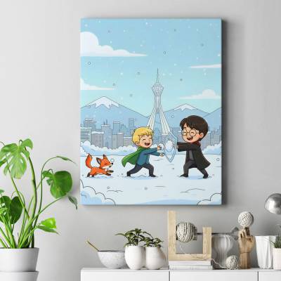 تابلو کنواس (بوم) برف بازی هری پاتر و شازده کوچولو