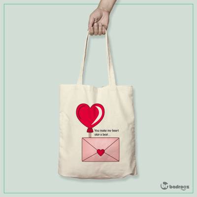 کیف خرید کتان (توت بگ) نامه عاشقانه و قلب