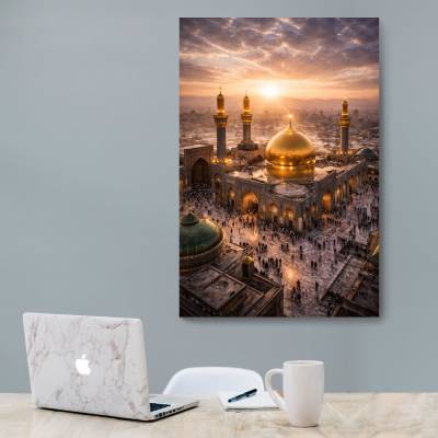 شاسی  طلوع آفتاب و گنبد طلایی امام رضا