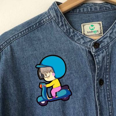 پچ حرارتی (برچسب لباس) دختر موتور سوار-آبی