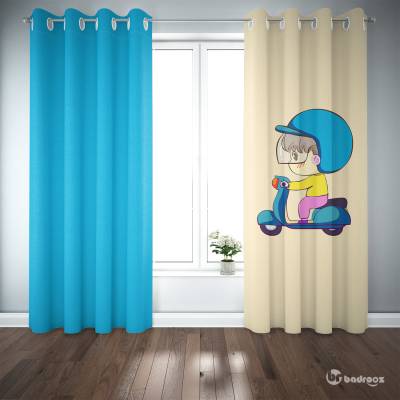 پرده پانچ دختر موتور سوار-آبی