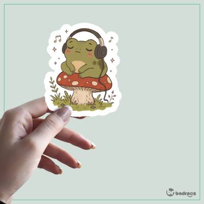 استیکر و برچسب Cute Club | Frog on Mushroom | Cozy Pastel Sticker