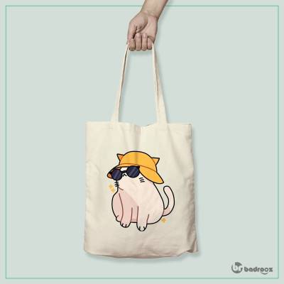 کیف خرید کتان (توت بگ) Cute Club | Cool Cat | Kawaii Sticker