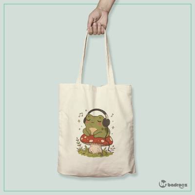 کیف خرید کتان (توت بگ) Cute Club | Frog on Mushroom | Cozy Pastel Sticker