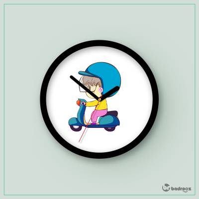 ساعت دیواری  دختر موتور سوار-آبی