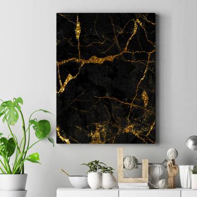 تابلو کنواس (بوم) طرح ماربل مشکی طلایی ( Marble ) - کد : 001